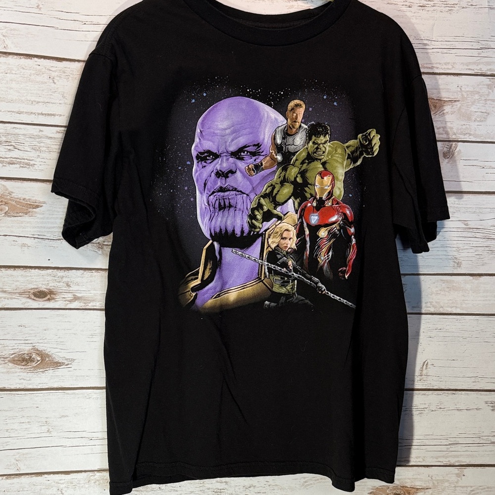 Marvel Avengers Tee Shirt Retro Infinity War Black  Graphic Comic Book Art